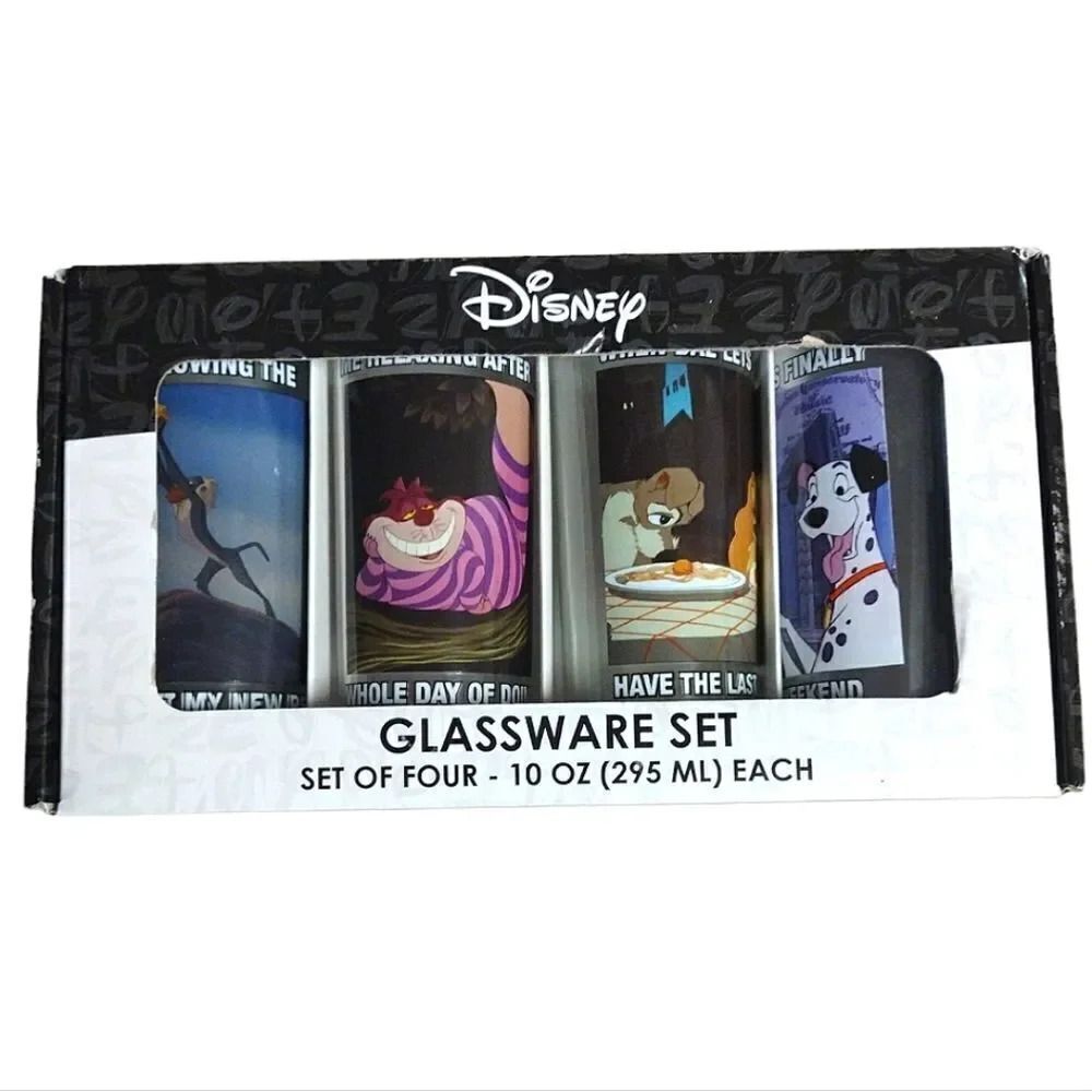 Disney Classic Characters Prints 10oz Tumbler Glassware Set of 4 NWT
